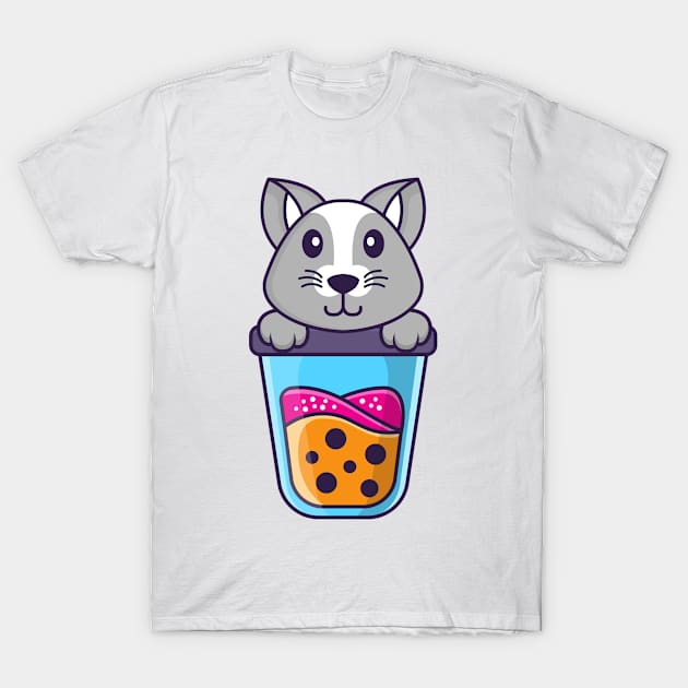 Cute rat Drinking Boba milk tea. T-Shirt by kolega